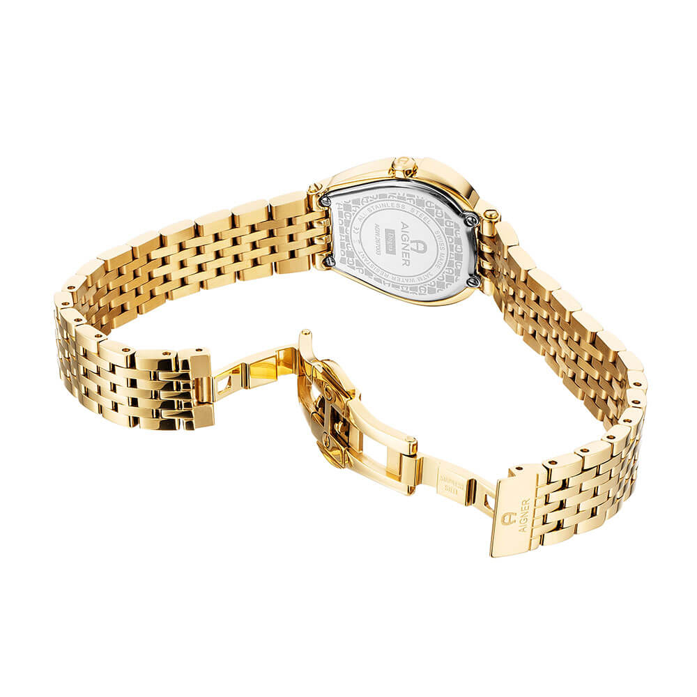 Aigner Dogna Ladies Champagne Sunray Brushed Dial Yellow Gold Stainless Steel Bracelet Watch