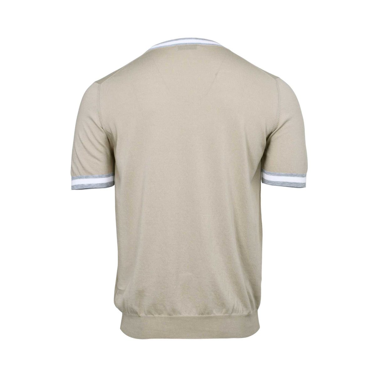 Gran Sasso Men's Beige Knitted Crew Neck T-Shirt with Striped Trim
