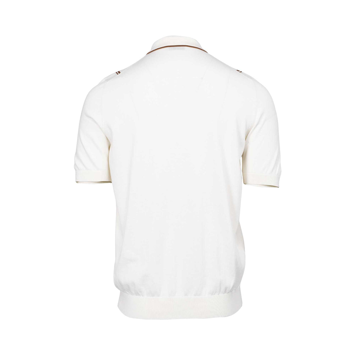 Gran Sasso Men's White Knitted Short-Sleeve Shirt with Brown Stripes