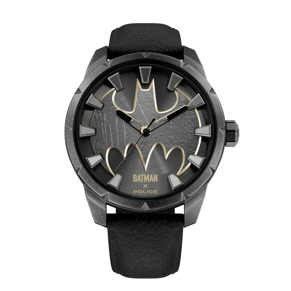 Police x Batman "The Bat" Limited Edition Gents Antique Gunmetal Black Leather Strap Watch