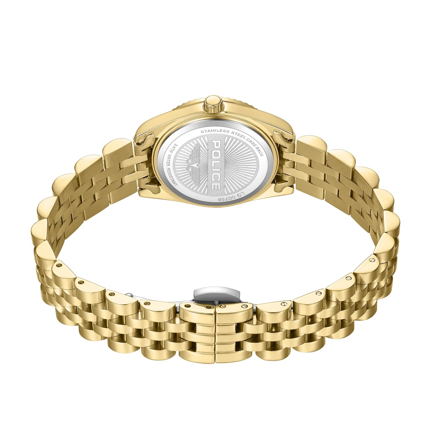 Police Flute Ladies Green MOP Dial Gold Tone Analog Watch
