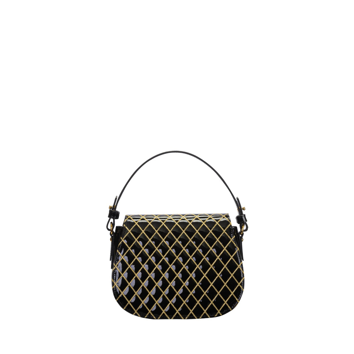 Orlandi Valentino Women's Jewel Black Quilted Patent Leather Hand Bag