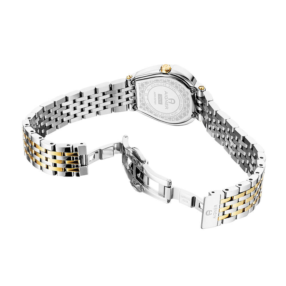 Aigner Dogna Ladies Silver Sunray Brushed Dial Silver/Yellow Gold Stainless Steel Watch