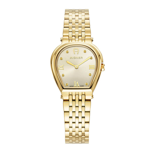 Aigner Dogna Ladies Champagne Sunray Brushed  Dial Yellow Gold Stainless Steel Bracelet Watch