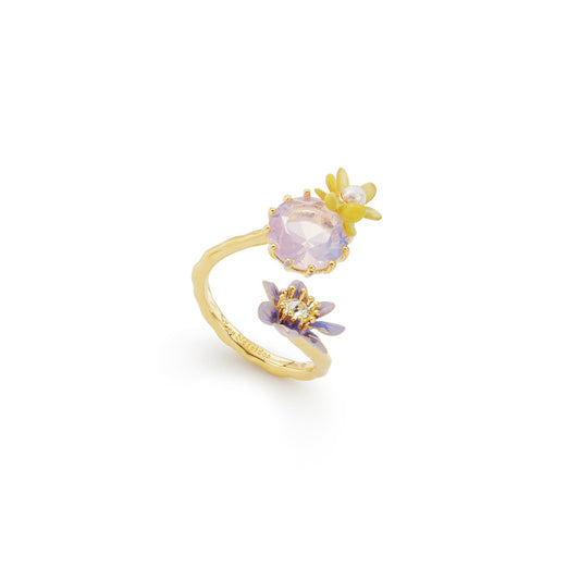 Les Nereides Round Purple Faceted Glass Stone And Magnolia Flower Pendant Necklace