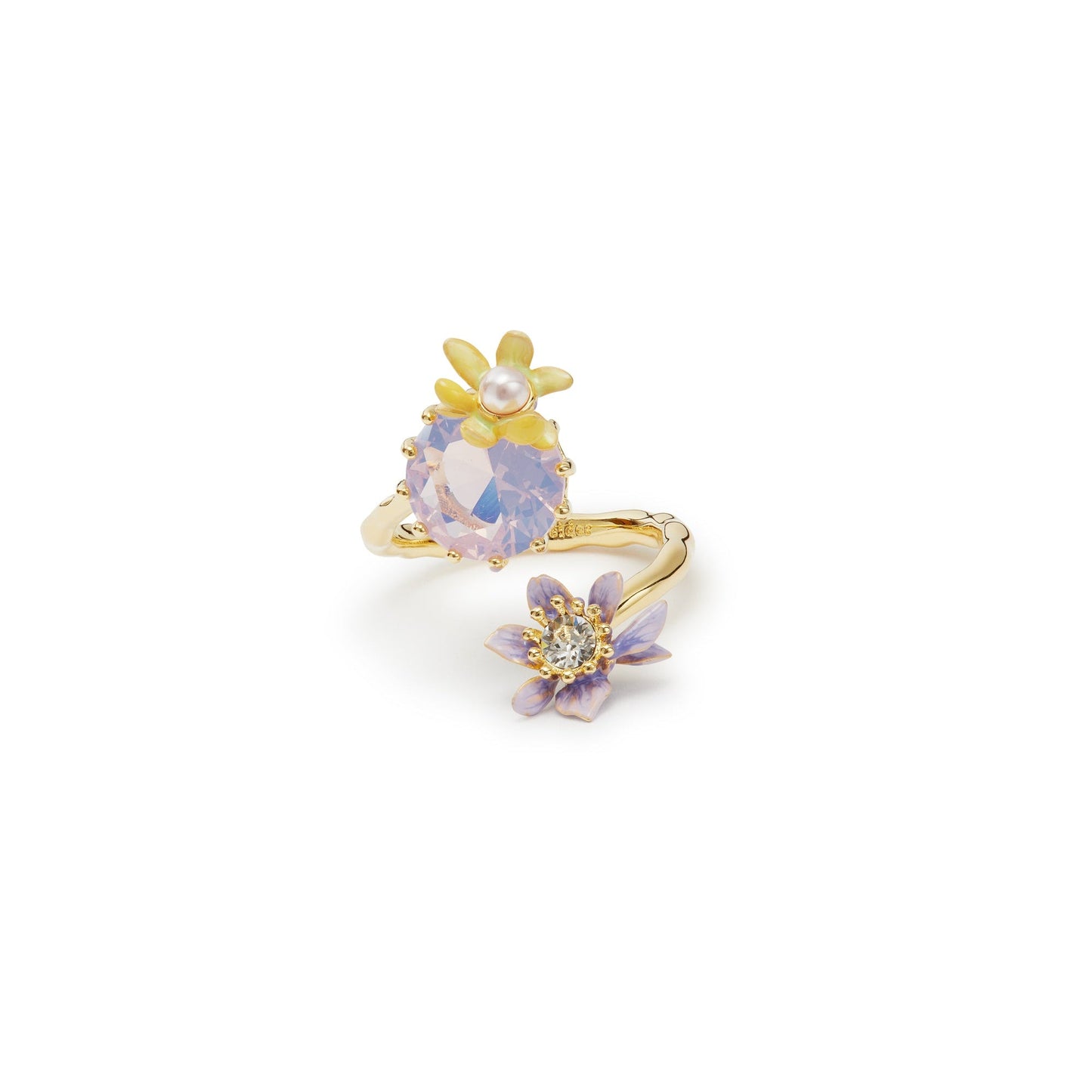 Les Nereides Round Purple Faceted Glass Stone And Magnolia Flower Pendant Necklace