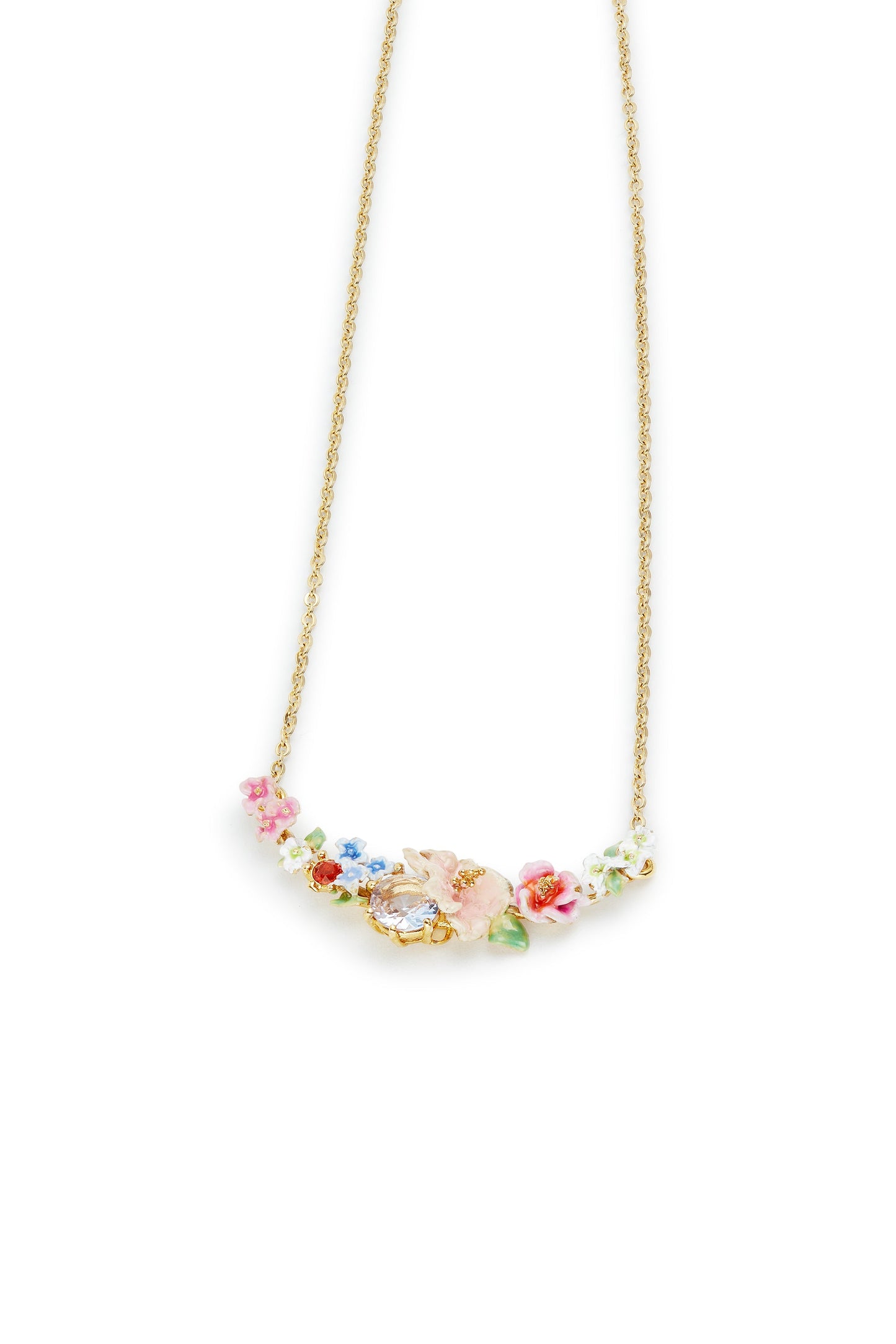 Les Nereides Flower Bouquet And Round Stone Statement Necklace