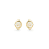 Les Nereides Golden Post Earrings With Mother Of Pearl White Flower