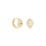 Les Nereides Golden Post Earrings With Mother Of Pearl White Flower