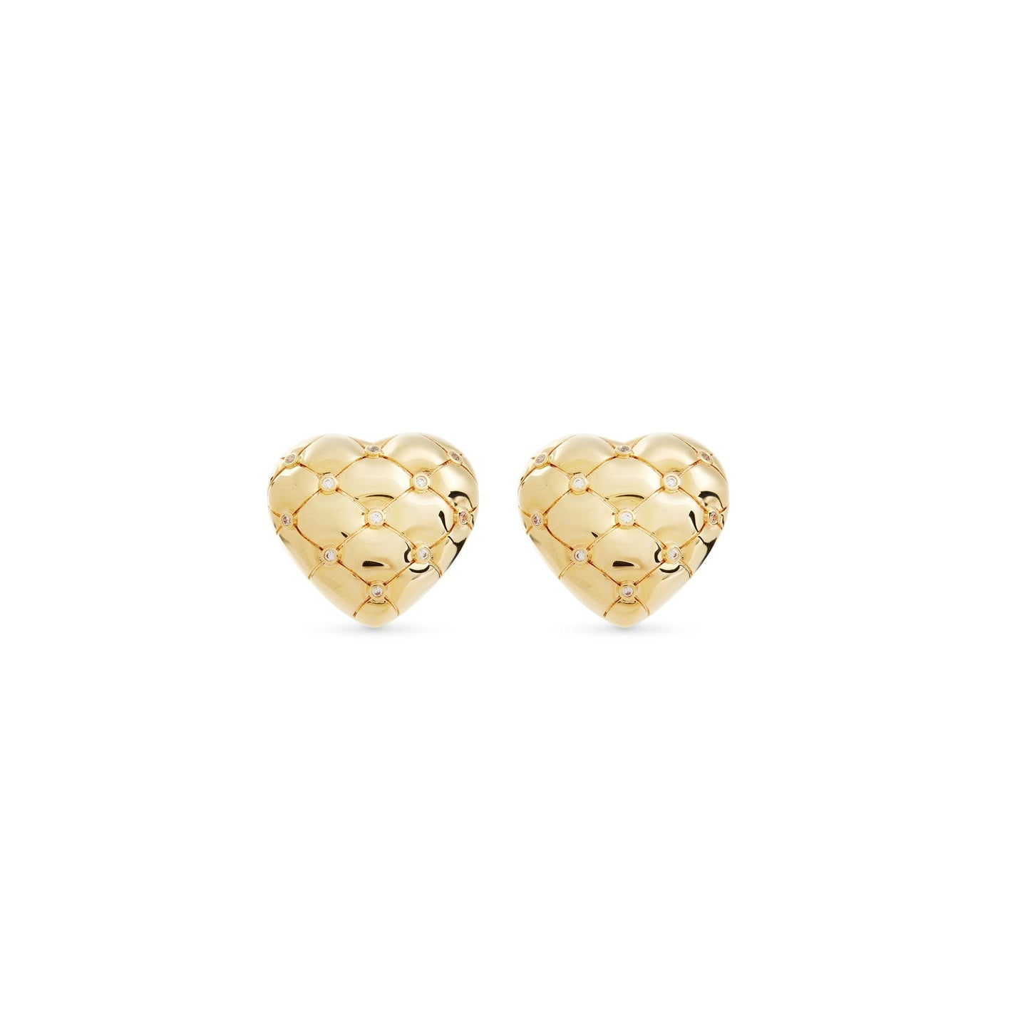 Les Nereides Quilted Gold Heart And Crystal Earrings