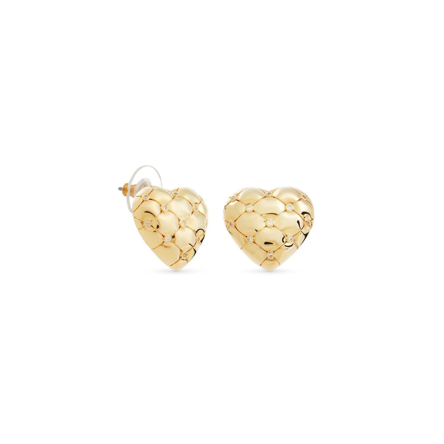 Les Nereides Quilted Gold Heart And Crystal Earrings