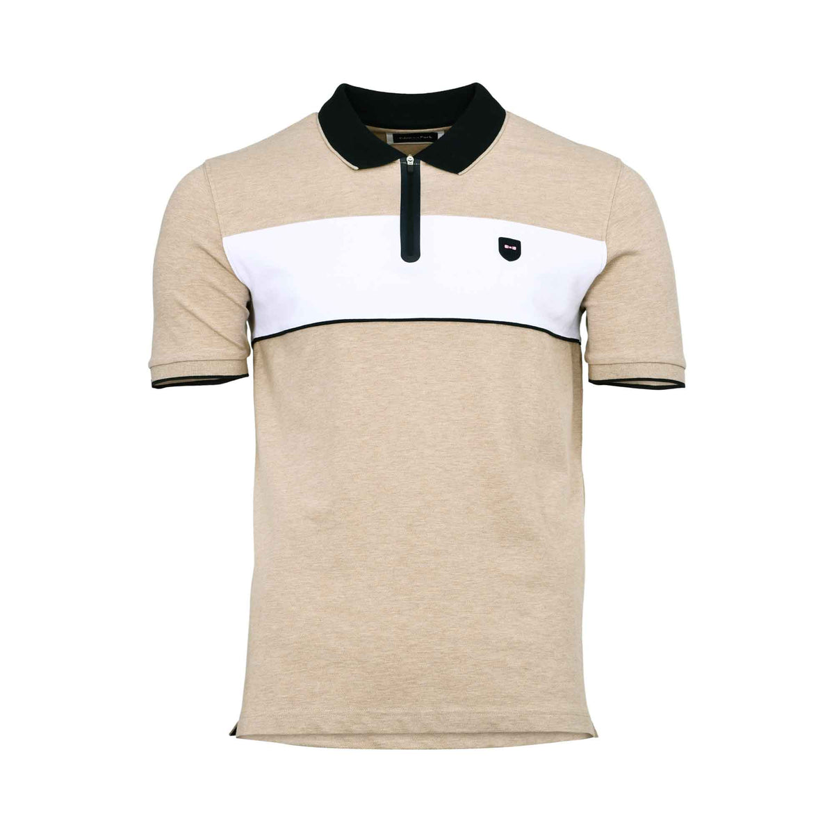 Eden Park Men's Sand Beige Color Block Zip Polo Shirt