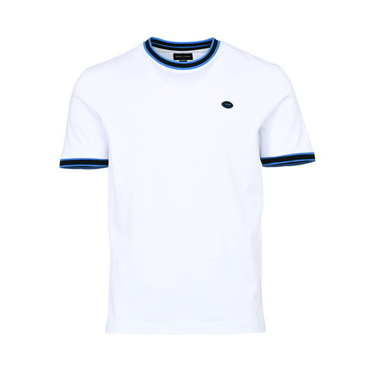 Eden Park Men's White T-Shirt with Navy Blue & Black Striped Trim