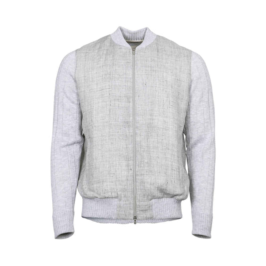 Gran Sasso Men's Grey Mixed-Material Zip-Up Bomber Jacket