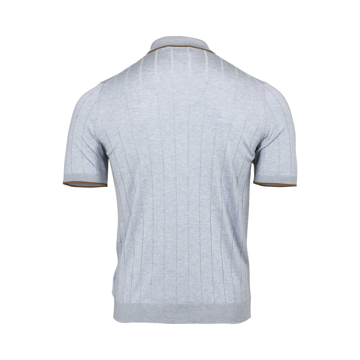 Gran Sasso Men's Ribbed Knit Zip Polo Shirt with Contrast Trim - (Available in Grey & Brown)