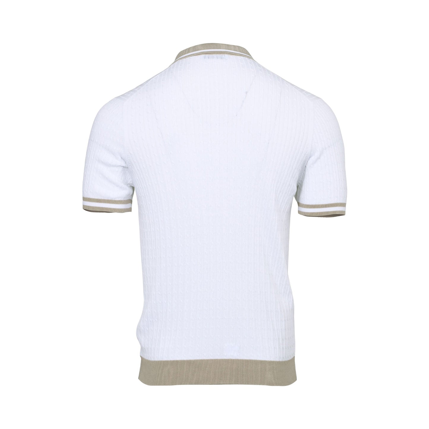 Gran Sasso Men's White & Beige Ribbed Knit Tennis Polo Shirt