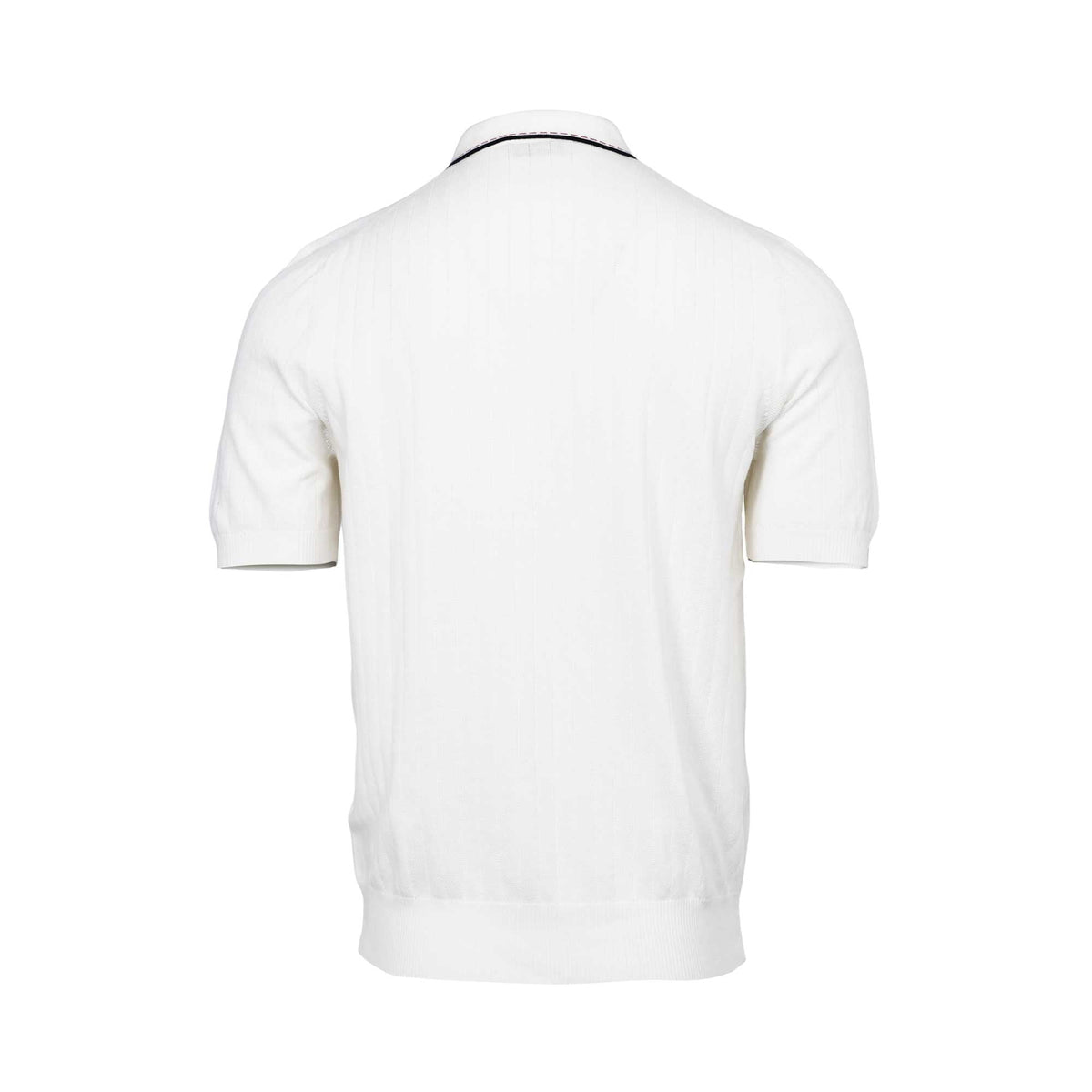 Gran Sasso Men's White Ribbed Knit Polo Shirt with Striped Trim