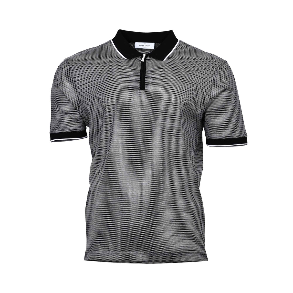 Gran Sasso Men's Patterned Knit Zip Polo Shirt - (Available in Black & Brown)