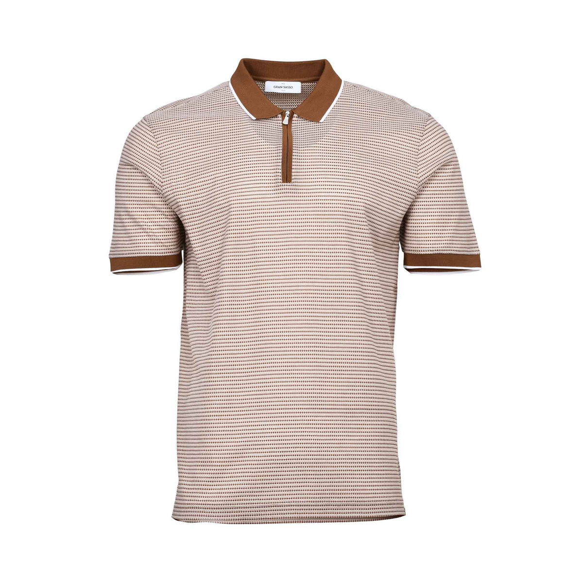 Gran Sasso Men's Patterned Knit Zip Polo Shirt - (Available in Black & Brown)