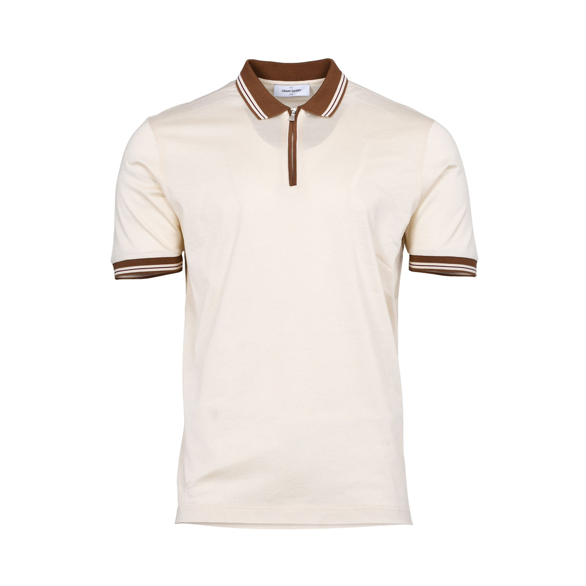 Gran Sasso Men's Tennis Zip Polo Shirt with Striped Trim