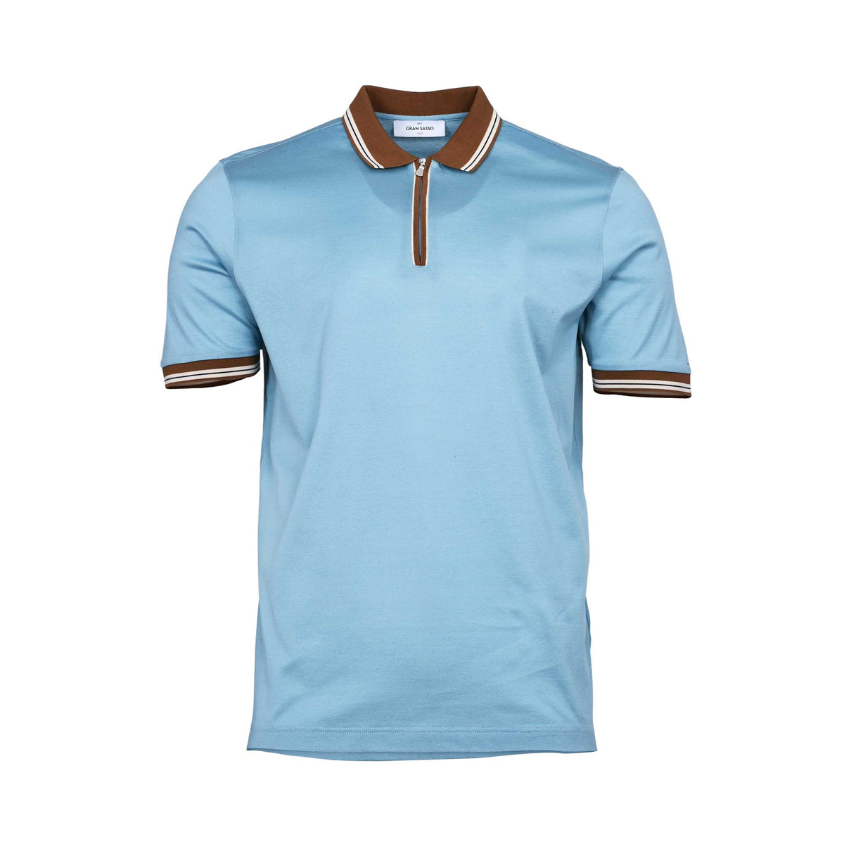 Gran Sasso Men's Tennis Zip Polo Shirt with Striped Trim
