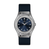 Monteva Ladies - Silver-Tone, Stones Bezel, Blue Dial and Strap Watch