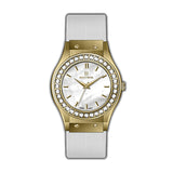 Monteva Ladies - Gold-Tone, Stones Bezel, White MOP Dial & Strap Watch