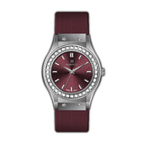 Monteva Ladies - Silver-Tone, Stones Bezel, Red Dial, Red Strap Watch