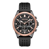 Black and rose gold Police watch on a white background