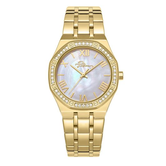 Police Moonlight Ladies Gold-Plated Watch with White Mother-of-Pearl Dial & Crystal Bezel