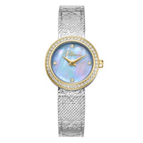 Police Flare Ladies Mother-of-Pearl Dial with Crystal Bezel Two-Tone Analog Mesh Strap Watch