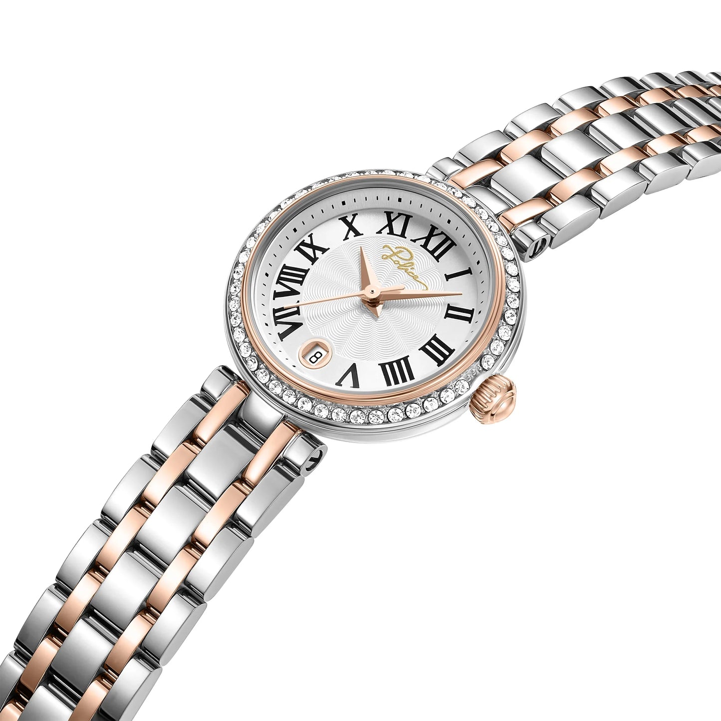 Police Ladies Silver Dial Two-Tone (Silver & Rose Gold) Analog Watch with Roman Numerals & Crystal Bezel