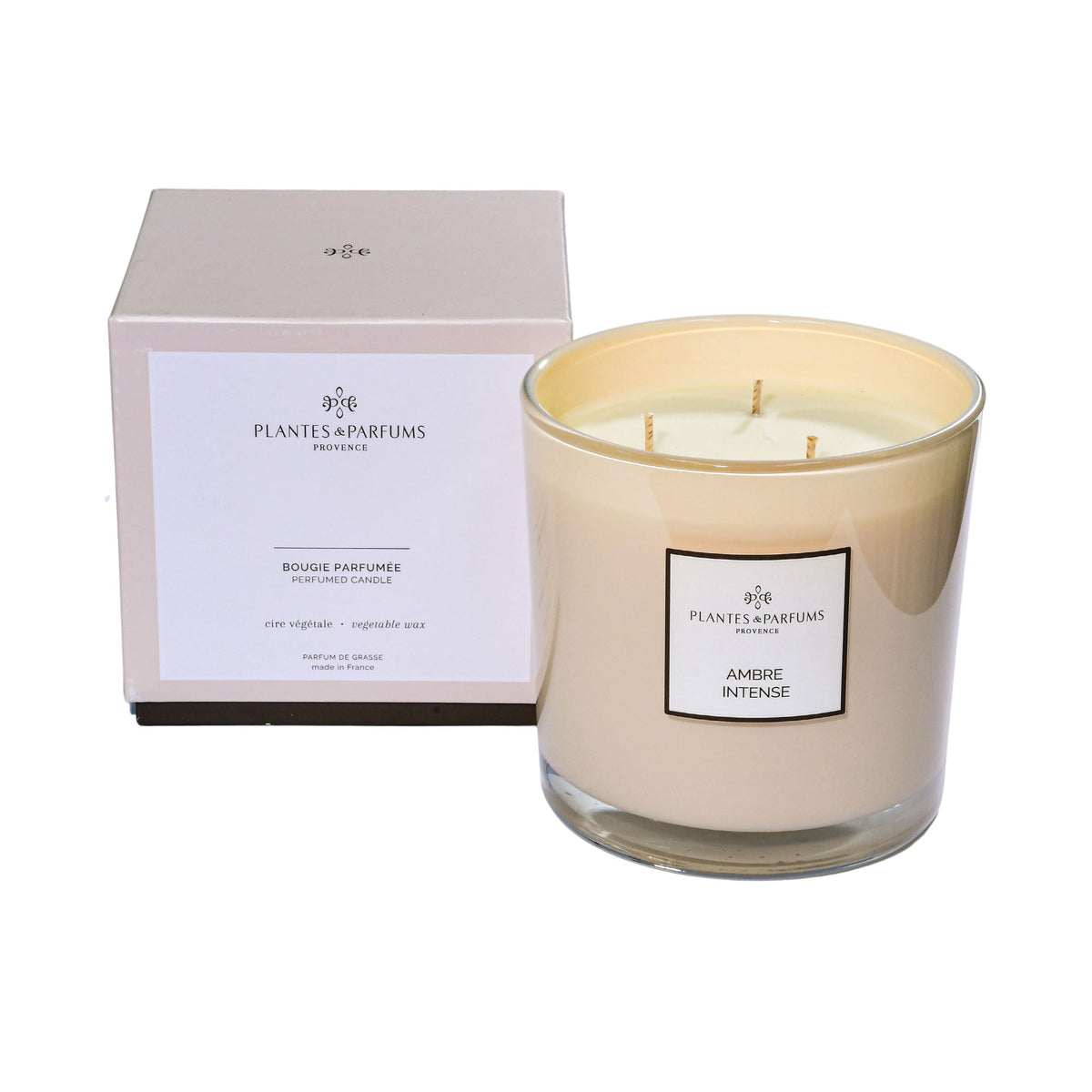 Plantes & Parfums Large Scented Vegetable Candle Prestige Ambre Intense 3 Wicks