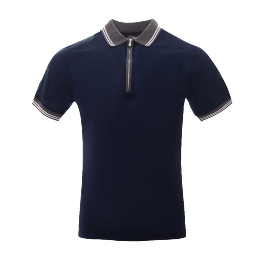 Gran Sasso Men's Tennis Zip Polo Shirt with Striped Trim