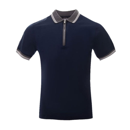 Gran Sasso Men's Tennis Zip Polo Shirt with Striped Trim