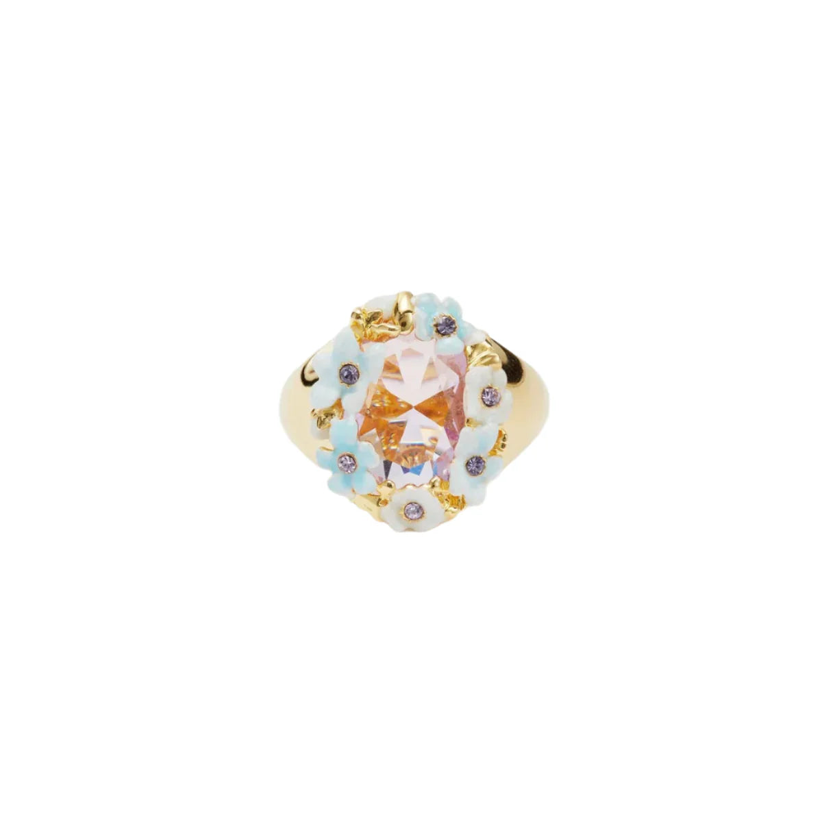 Les Nereides Round Purple Stone And Blue Flower Wedding Cocktail Ring