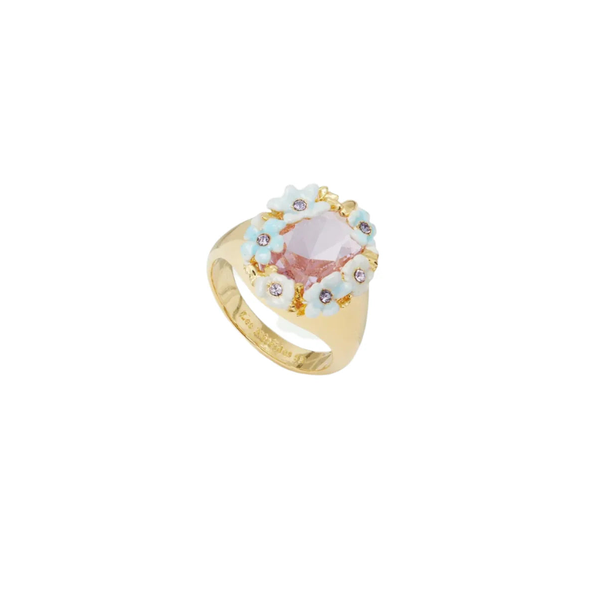 Les Nereides Round Purple Stone And Blue Flower Wedding Cocktail Ring