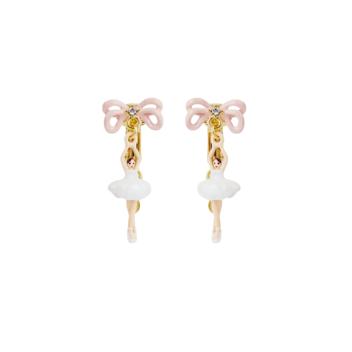 Les Nereides White Tutu And Pink Bow Mini Ballerina Earrings