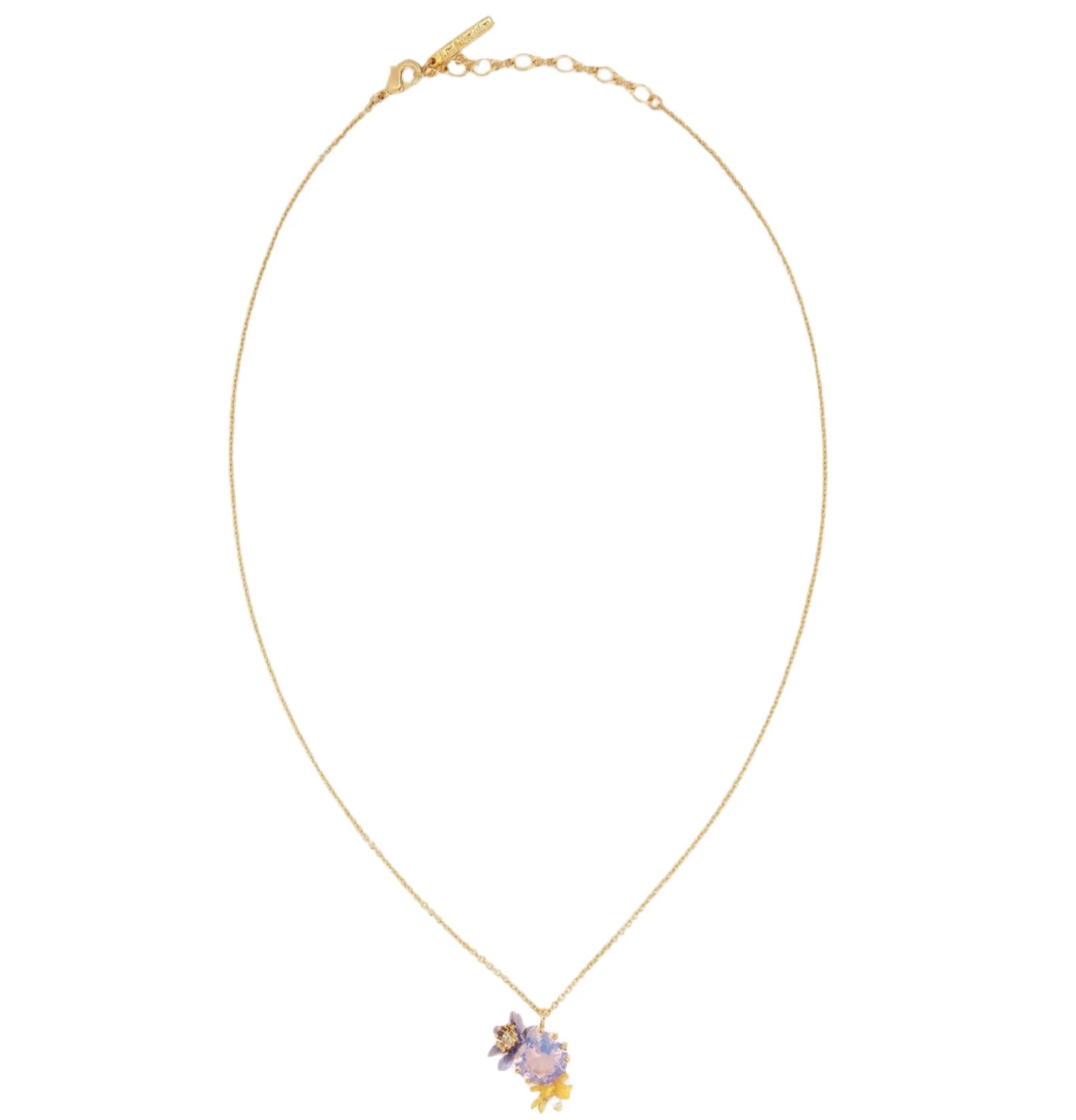 Les Nereides Round Purple Faceted Glass Stone And Magnolia Flower Pendant Necklace