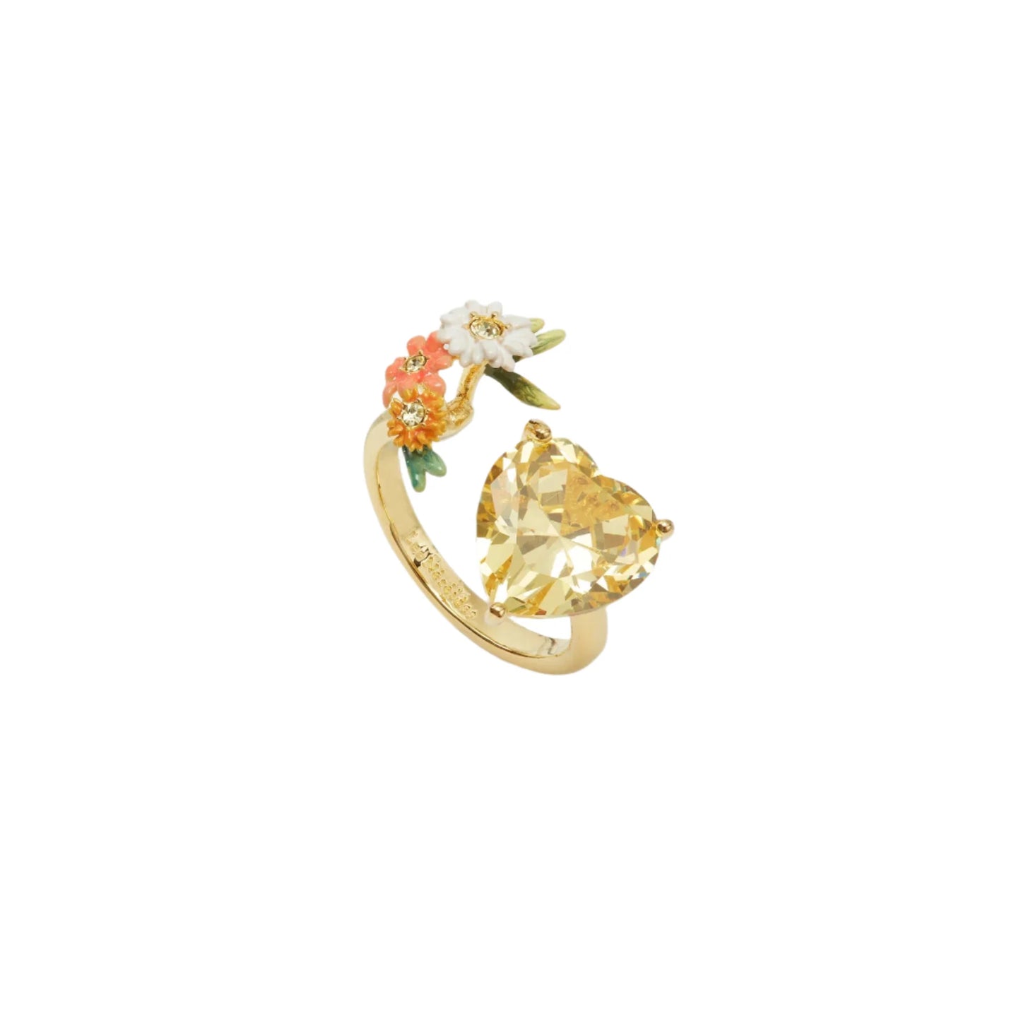Les Nereides Adjustable Yellow Heart Ring With Zinnias And Daisies