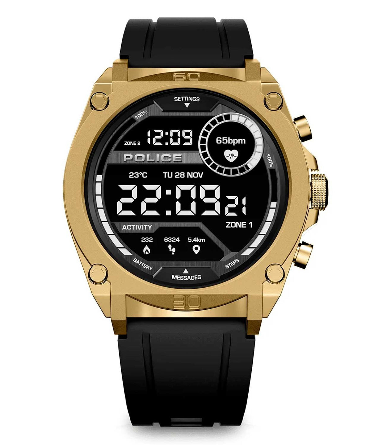 Police My Avatar Gents 45MM Black Smart Watch With Silicone Strap