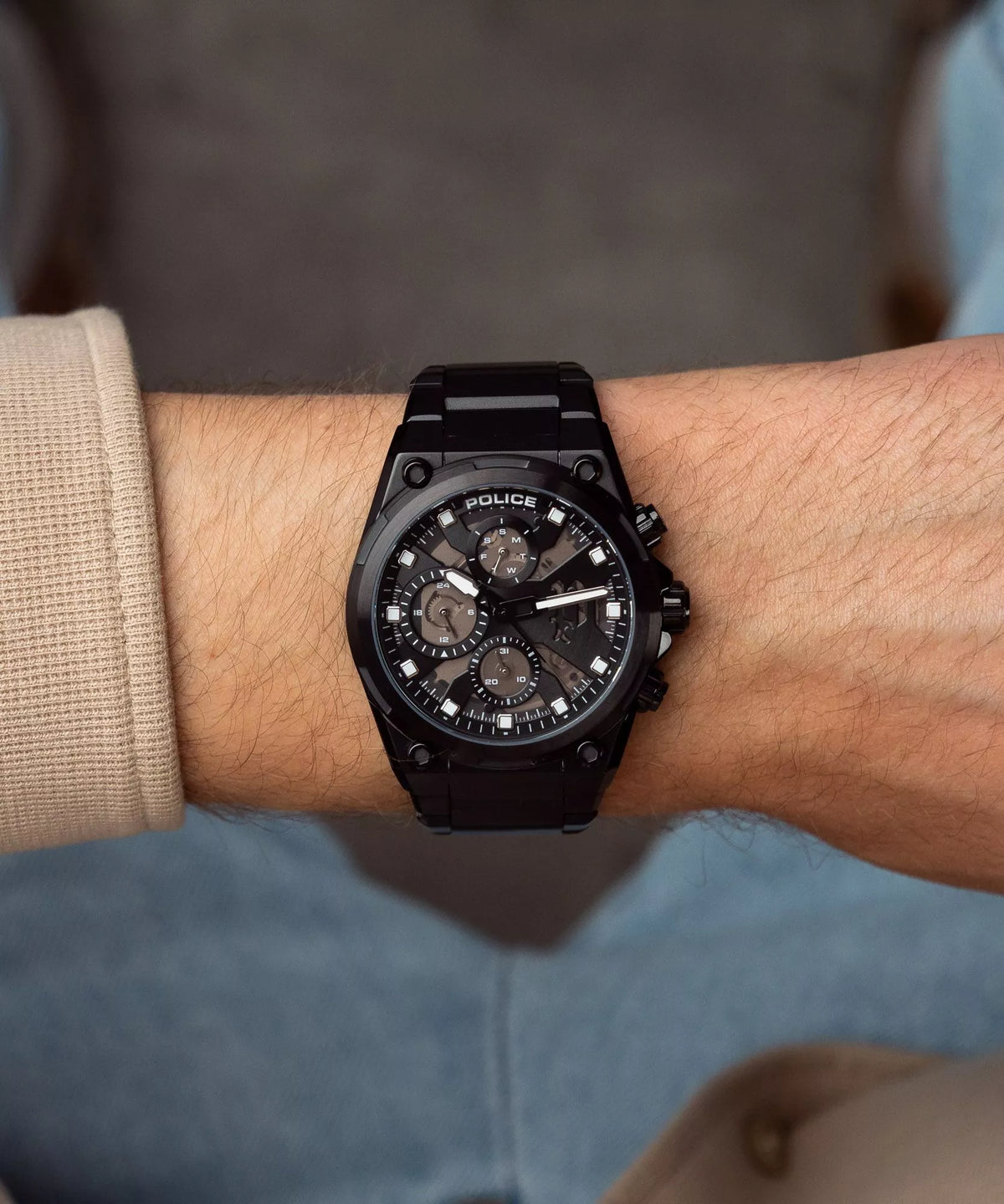 Police Salkantay Gents Black Dial Black Stainless steel Watch